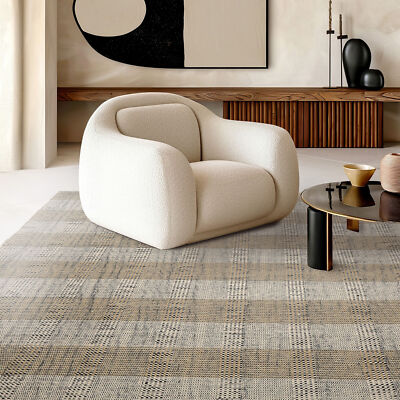 LoomBloom Plaid Multi Sizes Ivory Hand Woven Modern Flatweave Wool Area Rug