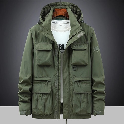 Men's Jacket Multi-pocket Soft Shell Hooded Utility Detachable Sleeves Outerwear - Picture 27 of 27