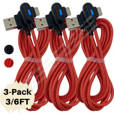 3Pcs 3/6Ft 90 Degree Right Angle USB C Fast Charger Cable Lot Type C For Samsung