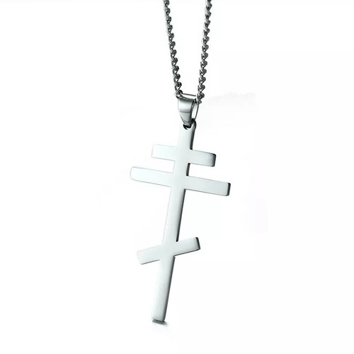 Silver Cross Necklace Eastern Orthodox Stainless Steel Pendant Men Russian Greek - Picture 3 of 5