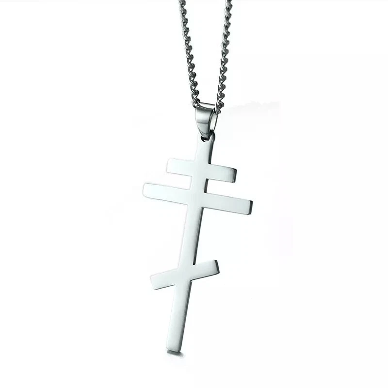 Collar Cruz Plata Ortodoxo Oriental Acero Inoxidable Colgante Hombres Ruso Griego Foto 3 de 4