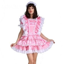 Sissy maid Girl lockable Pink Satin dress cosplay costumes Tailor-made
