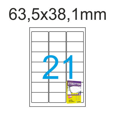 4200 Luma Etiketten 63x38 mm 200 Blatt A4 Aufkleber Weiß Format 63,5x38,1mm