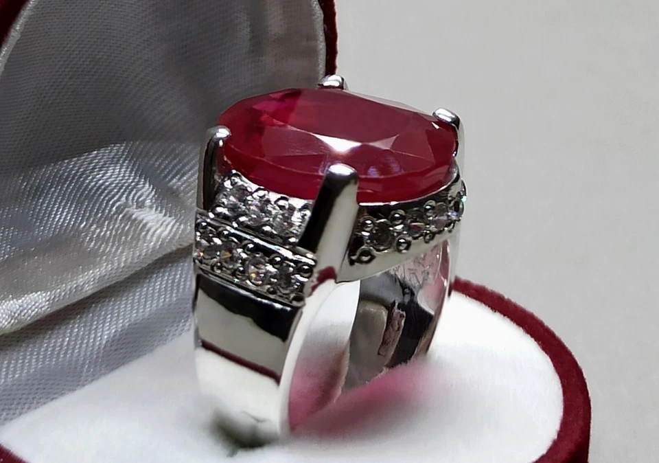 Big 25 Carat Deep Red Ruby Mens Ring Sterling Silver 925 Handmade Yaqoot Ring - Image 2 of 4
