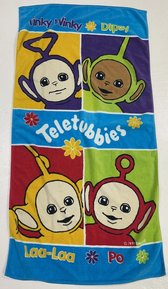 Vintage Teletubbies 1990s Cartoon Beach Pool Towel Jay Frank 1998 54”x 28” - Image 2 of 4