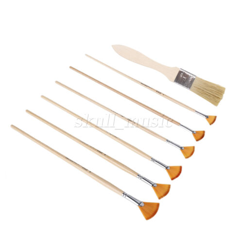 7PCS Fan Artist Paint Brushes with 1" Wooden Handle Chip Stains Brush - Foto 1 di 8