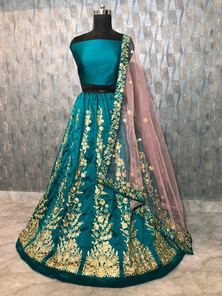 Lehenga Chola Da Sposa Indiano Rosa Cipria - Lengha Pesantemente Ricamato, Taglia XL - Pronto Da Indossare - Foto 5