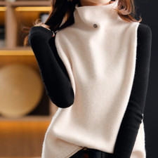 Lady Sleeveless Vest Top Knitted High Neck Waistcoat Tank Tops Jumper Sweater