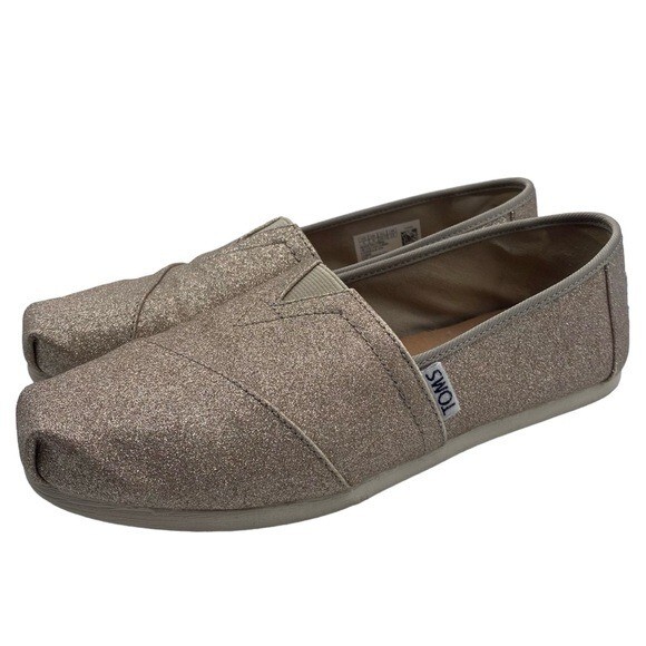 TOMS Slip On Shoes Champagne Glitter Glitz Glam Wedding Chic