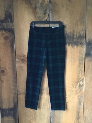 NWT Talbots Velvet Blackwatch Plaid Black Green Ankle Pants