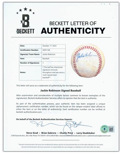 Jackie Robinson Signed (ONL) National League Baseball (Beckett LOA) - Picture 3 of 3