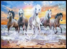 Horses on Beach - Chart DIY Counted Cross Stitch Patterns Needlework DMC Color