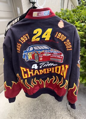 2001 Jeff Gordon 24 DuPont NASCAR Flames Jacket 4x Champion JH