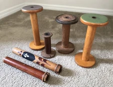 LOT OF 6 Vintage Wooden Metal Primitive Sewing Weaving Textile Thread Spools