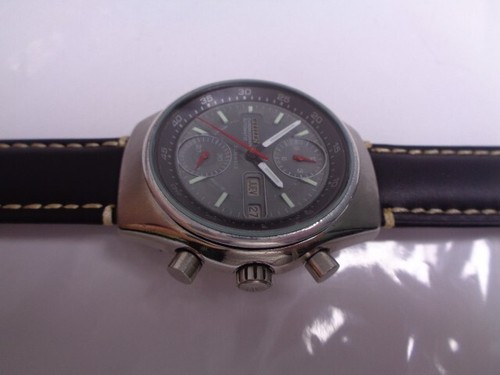 Citizen Chronograph Mens Watch Day/Date Gray Dial Left Button Leather Automatic - Picture 5 of 10