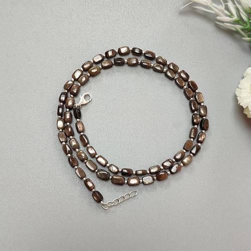 Collar de cuentas de zafiro marrón de 14,26 gms piedras preciosas de plata de ley 925 5*3 mm - 6*4 m - Imagen 5 de 5