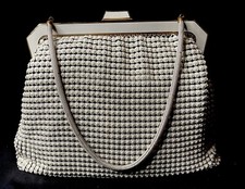 Vintage White Metal Mesh Enamel Bag Purse Made In West Germany