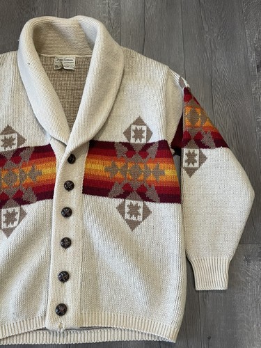 Pendleton High Grade Western Wear Cardigan Sweater Shawl Collar Aztec XL Vintage - Picture 4 of 24