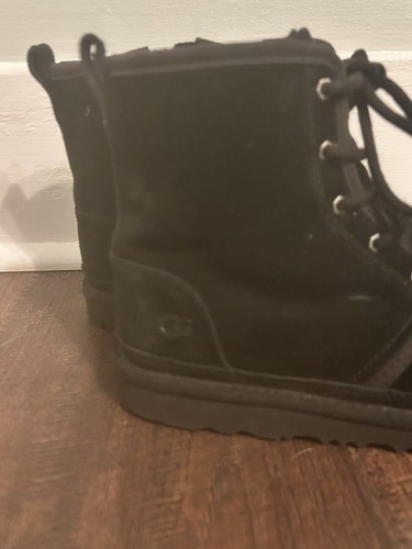 UGG Neumel Black High Side Zip Lace Front Soft Sherpa Lined Ankle Boot Womens 5 - Picture 2 of 9