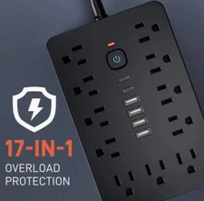 17-in-1 Multi-Functional Power Strip with Surge Protection 10 ft Extension Cord