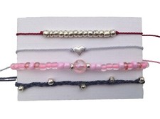 Hematite Beaded Adjustable Bracelets  Handmade Waxed Cord Bracelets Pack