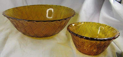 Indiana glass chip and dip bowl set amber basket weave