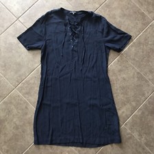 Madewell Lace Up Shift Dress Short Sleeve Navy Blue Size Medium M