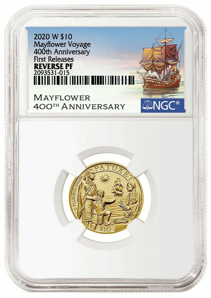 2020 W 400th Mayflower Anniversary $10 Gold REVERSE Proof