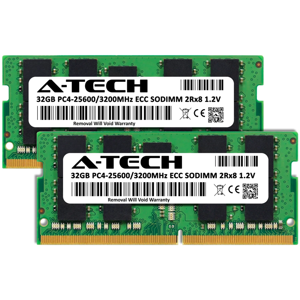 A-Tech 64GB 2x 32GB PC4-25600 ECC SODIMM DDR4 3200 ECC Unbuffered NAS Memory RAM - Image 2 of 4
