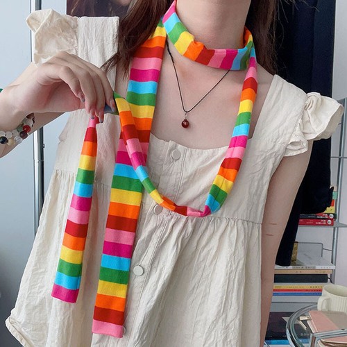 New Stripe Long Scarf Thin Narrow Strip Neckerchief Unisex Street Decor Scarve ∂ - Picture 5 of 22