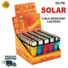 Wholesale SOLAR Lighter - Bulk Pack of 50 Multi-Color Disposable Lighters