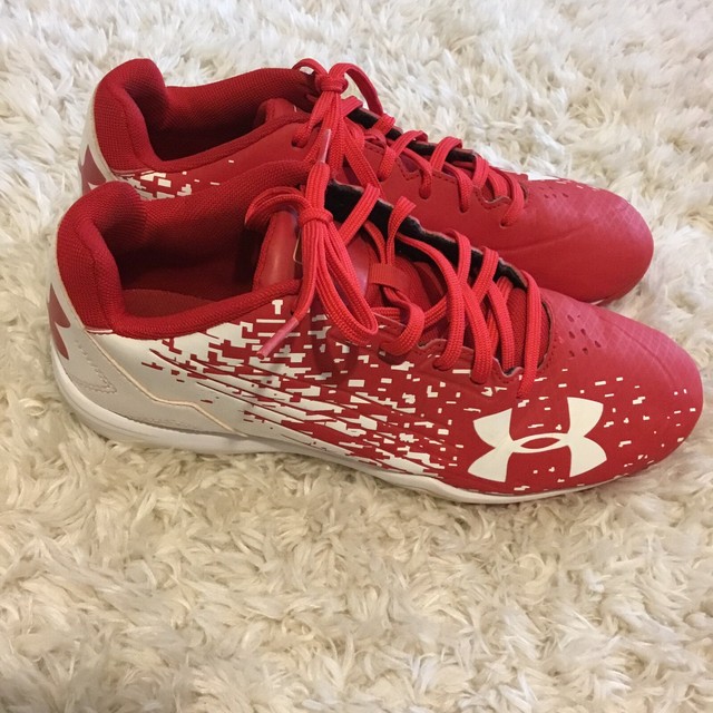 Mens Under Armour Baseball Cleats Red & White Size 7.5 Rotational