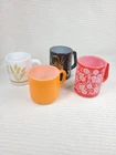 4 Vtg Milk Glass Mugs Fire King Mismatch Lot Zodiac Wheat Mod Floral Pyrex Retro
