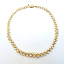 Vintage Napier Graduated Faux Pearl Chain Necklace Braided Goldtone Champagne