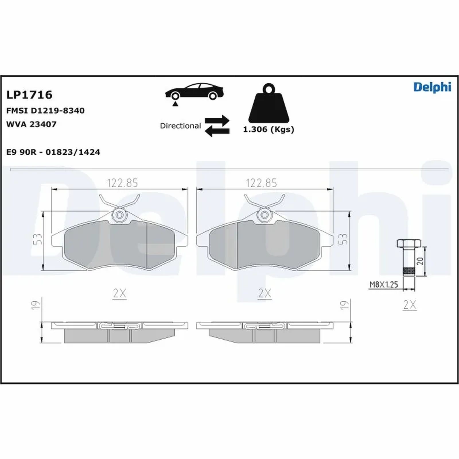 1x ORIGINAL® Delphi Bremsbelagsatz, Scheibenbremse Vorne für Citroën C2 C3 I