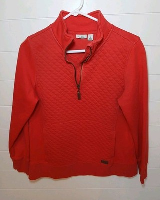 L.L. Bean Quilted Pullover Sweatshirt 1/4 Zip, Mock Neck, Orange Red, Size M Reg