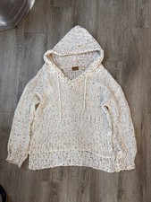 POL Women's White Speckled Knit Pullover Hoodie Drawstring Long Sleeve S