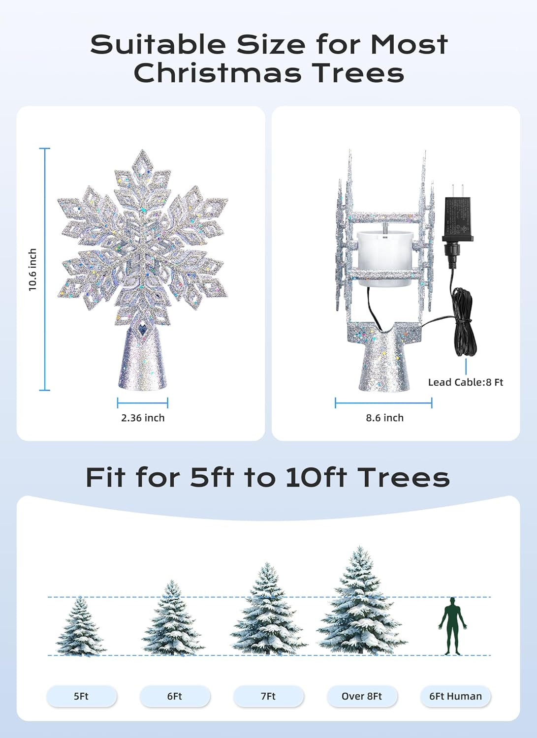 Christmas Tree Topper with Built-In 3D Glitter Led Snowflake Projector Lights, S