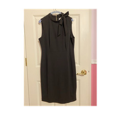 Calvin Klein Black Sleeveless Sheath Dress with Bow Accent, Knee Length, Size 14