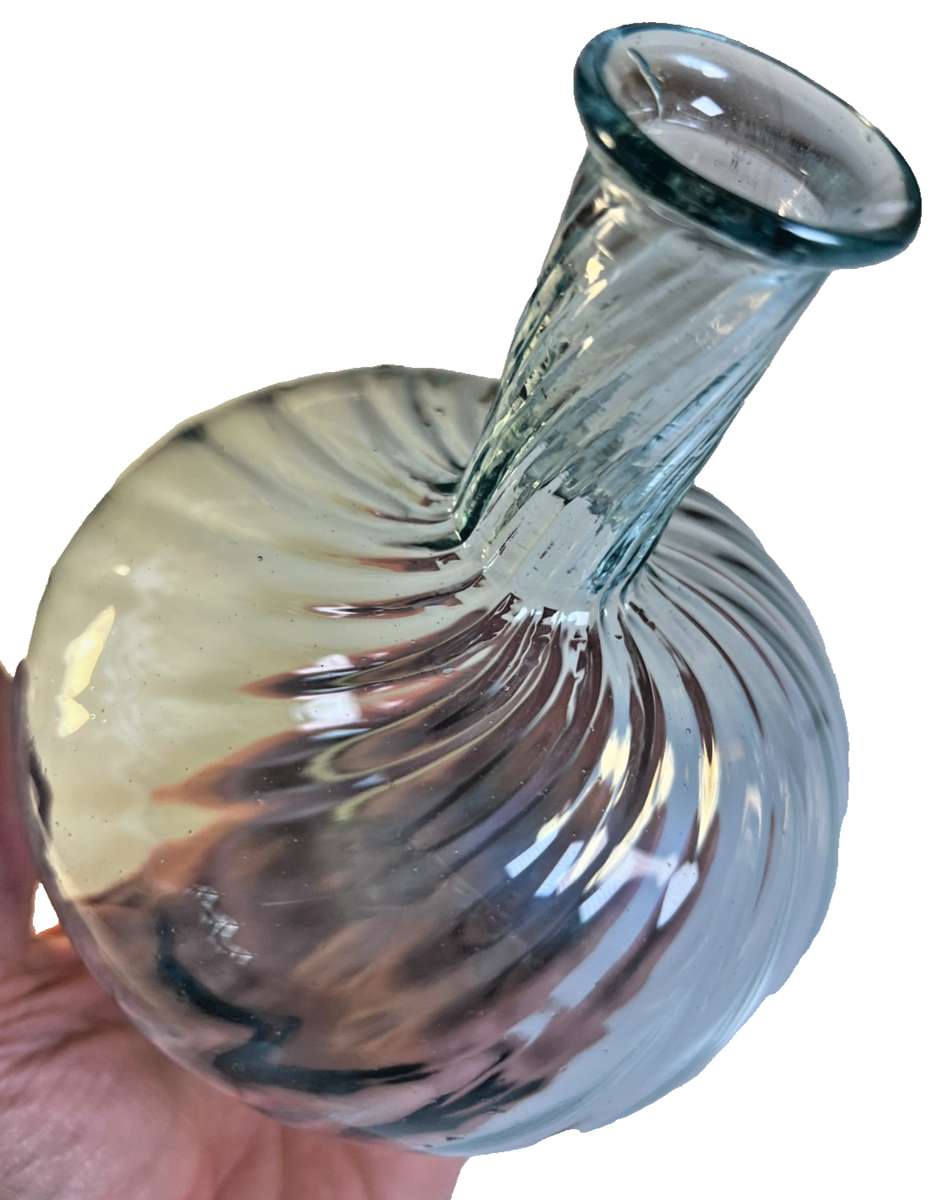 プリンスマチャベリ⭐ANTIQUE　BOTTLE Antique Zanesville Aqua Swirl Flask Bottle Open Pontil 1840s Ohio