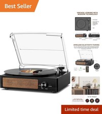 Wireless Bluetooth Record Player - 2 Stereo Speakers with RCA and Headphone Jack