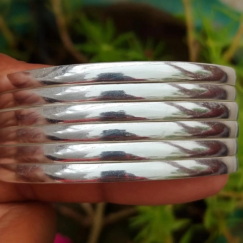 925 Sterling Silver Set of 6 Handmade Bangles Elegant Minimalist Silver Cuff - Image 2 of 4