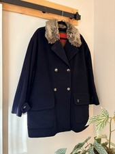 VALENTINO Sport Vintage 1980s Faux Fur Collar Black Pea Coat Jacket Sz 44