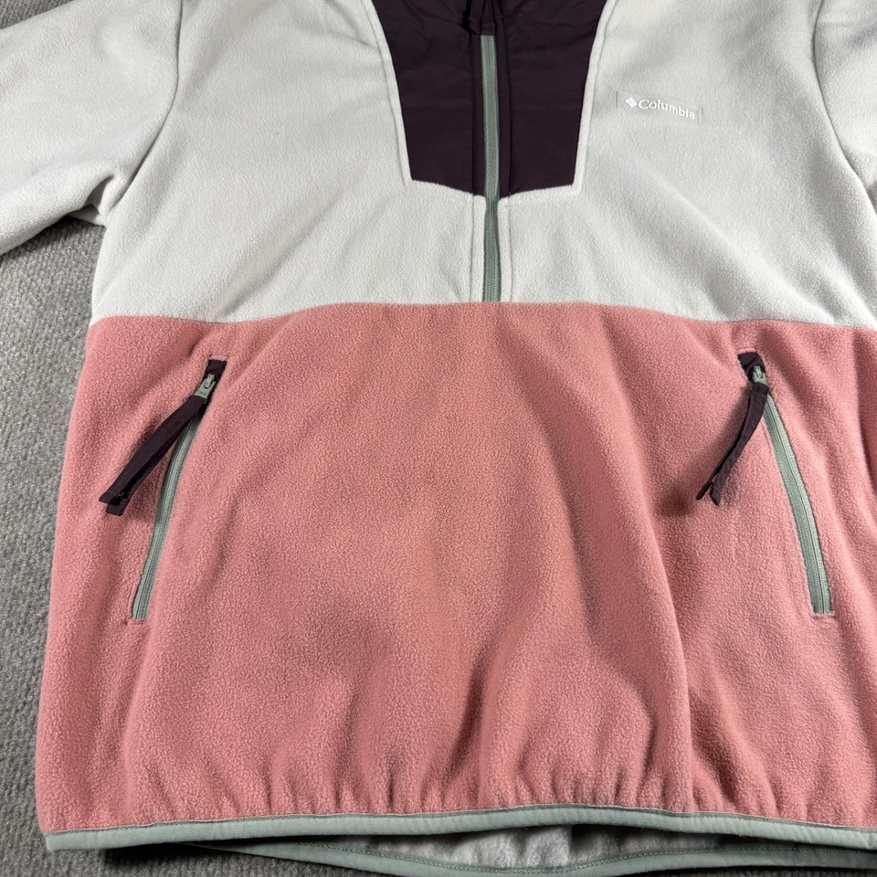 Pullover polar Columbia para hombre grande gris rosa cuarto cremallera bloque de color AL5630 Foto 3 de 4