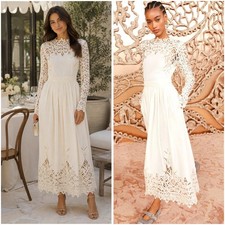 Ulla Johnson Palermo Pearl Ivory Lace Embroidered Midi Dress Size 4 NWT