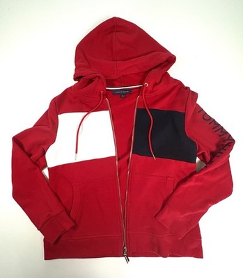 Tommy Hilfiger Women Zip Up Hoodie Jacket Size L Color Block Logo