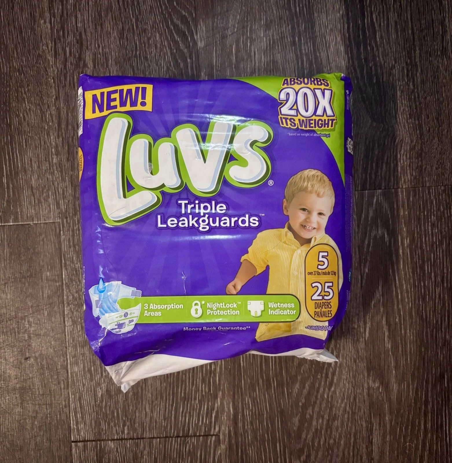 Vintage Luvs Triple Leakguards -Size 5 Diapers- 25 Count