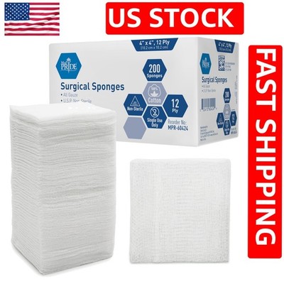 High-Quality 200 Surgical Sponges 4''x4'' Non-Sterile for Wound Dressing & Hygiene