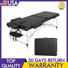2-Fold Portable Aluminum Massage Table For Spa Treatments 28 In Wide Black Comfy