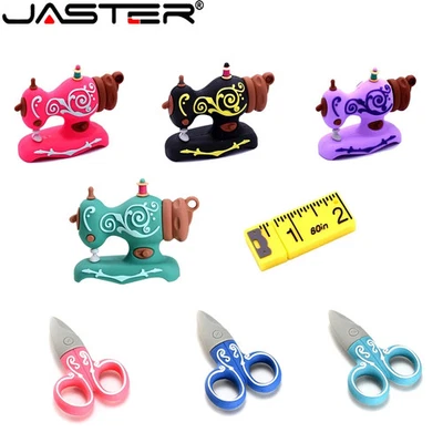 JASTER Sewing Machine USB Flash Drive 64GB Scissors Tailor Ruler Memory Stick Storage